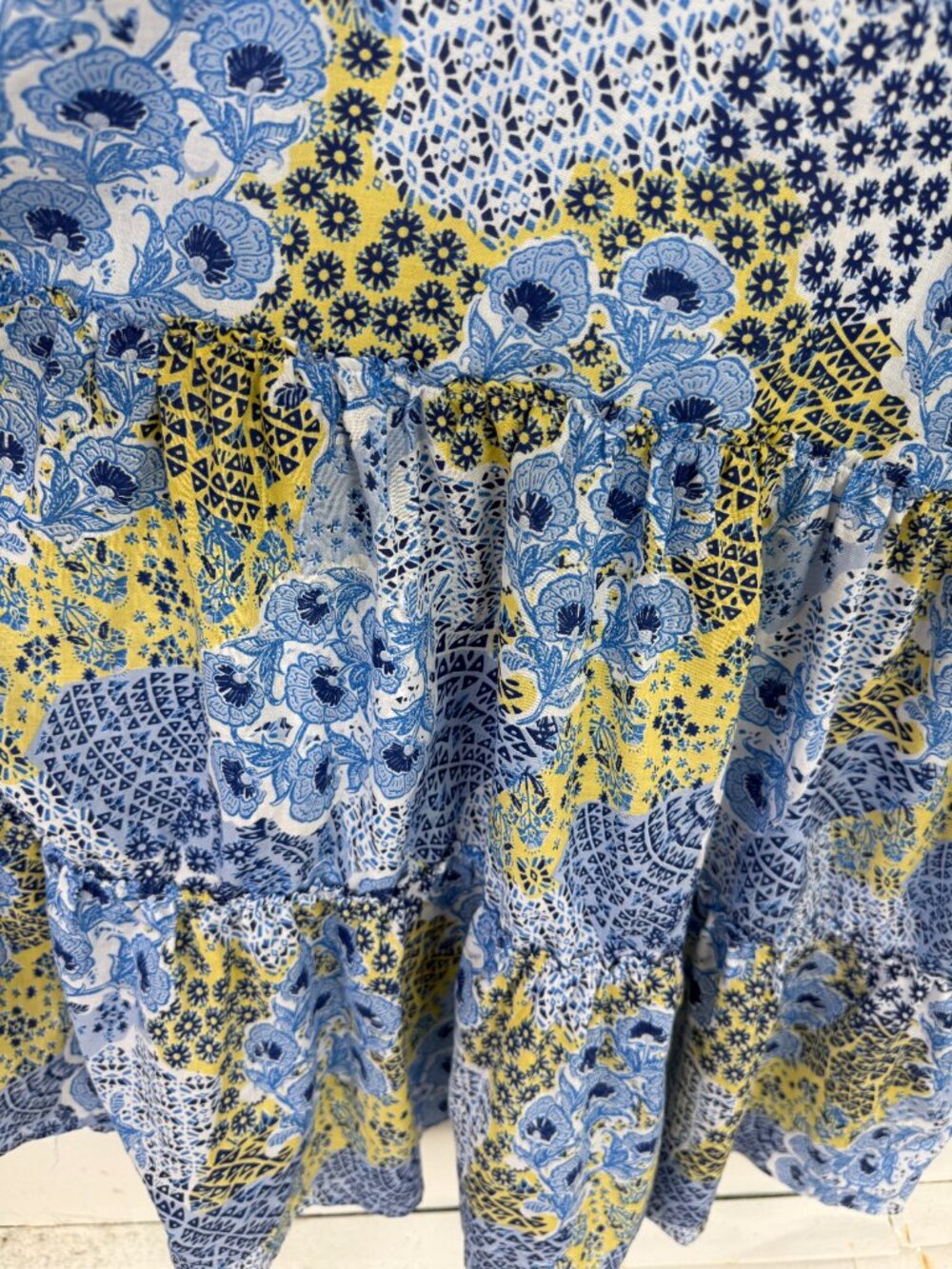 Peixoto Floral Maxi Dress Cotton Sundress Pockets Campo Azul Blue Yellow Size XL - Picture 5 of 14